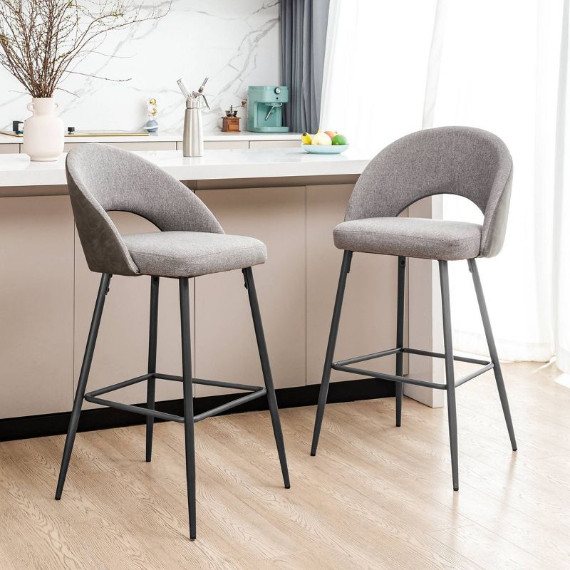 Set of 2 Leatherette Barstools with Tapered Metal Legs - Glitzhome, 4 of 11