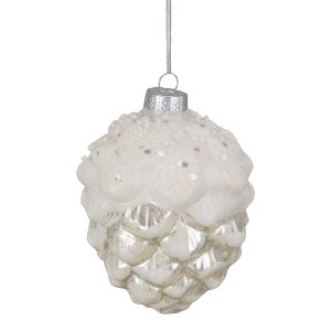 Northlight Frosted Pine Cone Glass Christmas Ornament - 3.75" - White - 1 of 4