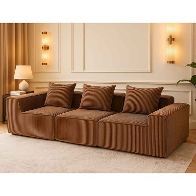 Modular 3-Seater Sofa Couch, Freely Combinable Layout Sofa with Ribbed Texture Design, Corduroy Sofa with Foam-Filled Cushion-Cuddlewood