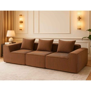Modular 3-Seater Sofa Couch, Freely Combinable Layout Sofa with Ribbed Texture Design, Corduroy Sofa with Foam-Filled Cushion-Cuddlewood - 1 of 4