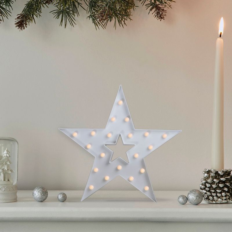 Northlight 15" Battery Operated LED Lighted Christmas Star Marquee Sign - Warm White, 1 of 5
