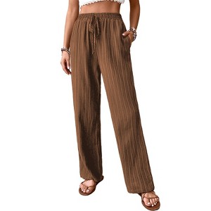 Clearlove Womens Pleated Wide Leg Pants Casual High Waisted Drawstring Slacks Dressy Palazzo Pants with Pockets - 1 of 4
