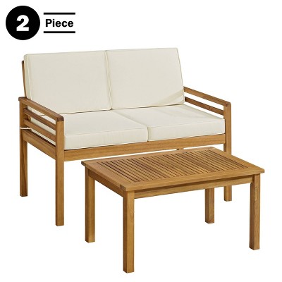Okemo 2-Piece Acacia Wood Outdoor Patio Set with Cream Cushions