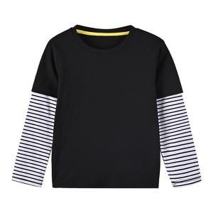 MyKids-USA Boys And Girls Striped Sleeve Patchwork O-Neck Fake 2-Pieces Hoodie In Autumn - 1 of 3