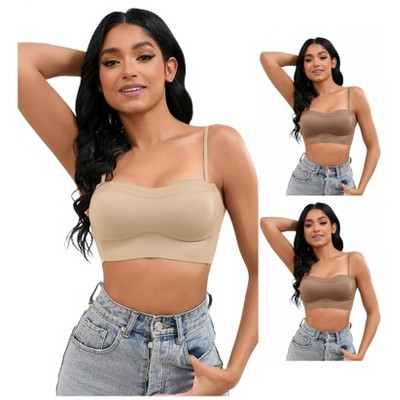 INSPIRE CHIC 3 Pcs Women's Push Up U Back Adjustable Straps Full Cup Wirefree Tube Convertible Bras
