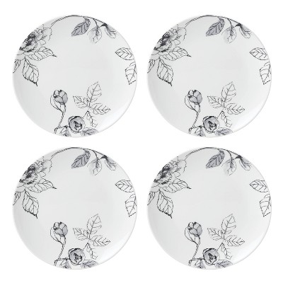 Gray and White Floral Porcelain 12-Piece Dinnerware Set
