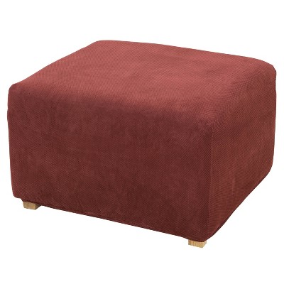 Garnet Stretch Pique 30" Ottoman Slipcover with Waffle-Weave Texture