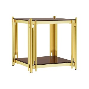 Dolonm Modern Luxury Gold End Table for Living Room, Round 8mm Black Tempered Glass Sofa Side Table - 1 of 4
