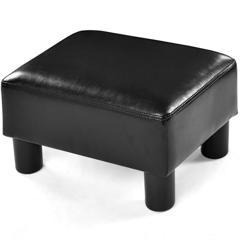 Costway PU Leather Ottoman Rectangular Footrest Small Stool w/ Padded Seat White/Black/Red, 1 of 11