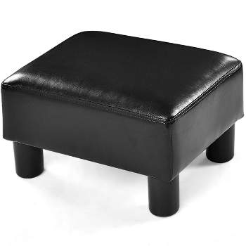 Costway PU Leather Ottoman Rectangular Footrest Small Stool w/ Padded Seat White/Black/Red