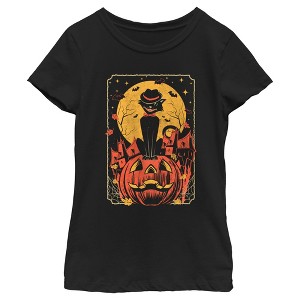 Girl's Lost Gods Halloween Retro Cat Scene T-Shirt - 1 of 4
