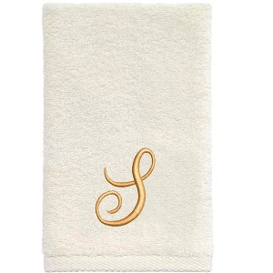 Avanti  Ivory with Gold Script Monogram Fingertip Towel Letter   S - 1 of 3