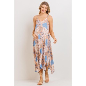 Hello Miz Women's Floral V Neck Sleeveless Spaghetti Strap Maternity Midi Dress - 1 of 4