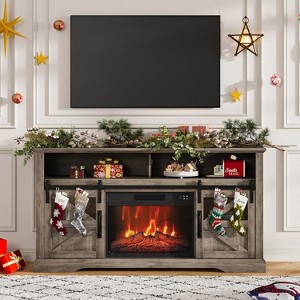 Brown Brown Electric Fireplace TV Stand for 65 Inch TV Farmhouse Entertainment Center with Storage Cabinets Modern Media Console Table with Sliding B - 1 of 4
