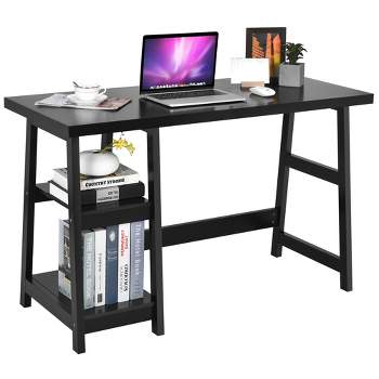 Costway Trestle Computer Desk Indoor Office Workstation w/Removable Shelf Black
