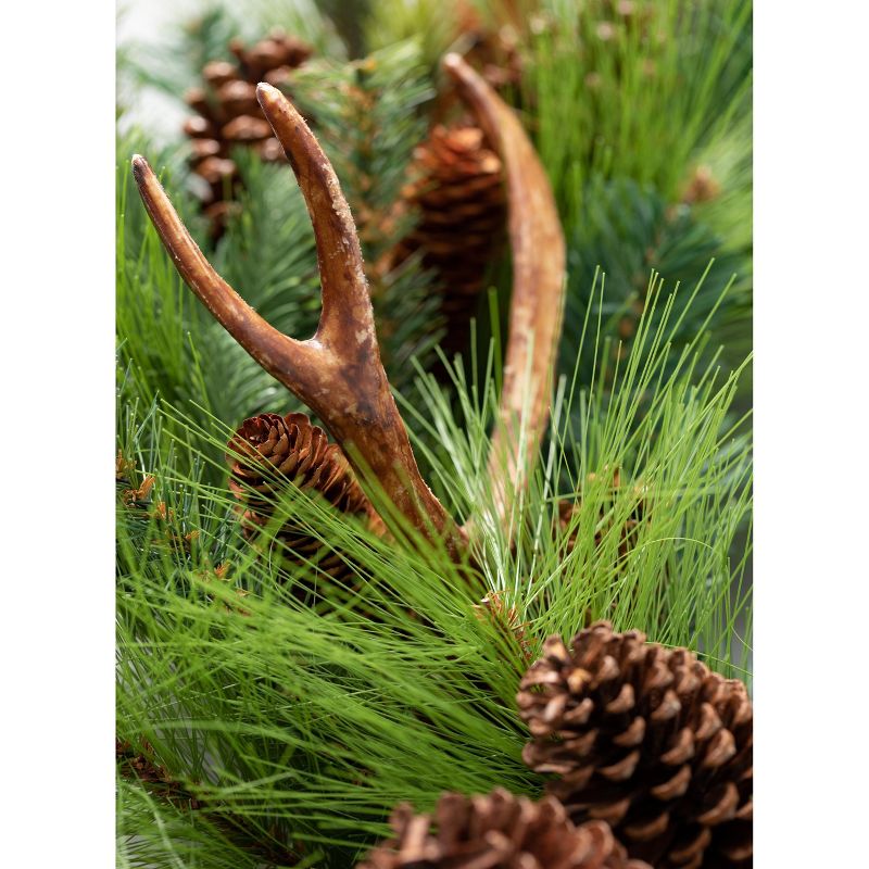 Sullivans Set of 2 Artificial Pine and Antler Wreath 28"H Green, 3 of 6