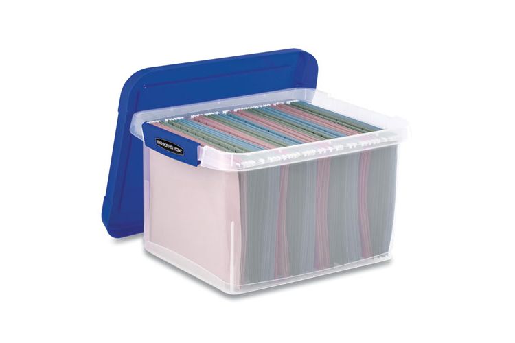 Bankers Box Heavy Duty Plastic File Storage, Letter/Legal Files, 14" x 17.38" x 10.5", Clear/Blue, 5 of 7