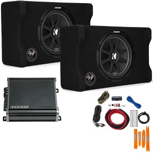 Kicker 48CDF124 (2) Comp 12" Subwoofer in Down Firing enclosure with CXA800 amplifier and wire kit - 1 of 4
