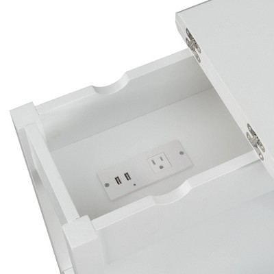 White MDF Rectangular End Table with Charging Station and Storage