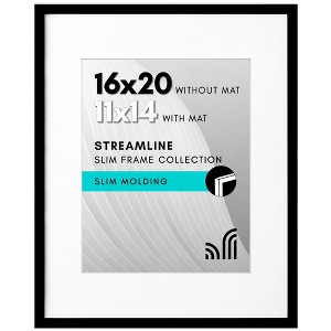 Americanflat 16x20 Picture Frame with Polished Plexiglass - Use as 11x14 Frame with Mat or 16x20 Frame Without Mat - Streamline Collection - Black - 1 of 4