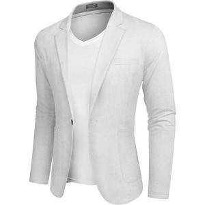 COOFANDY Men's Casual Linen Blazer Lightweight Regular Fit Sport Coat One Button Suit Jacket White L - 1 of 4