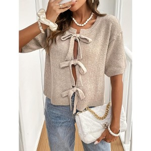 Women's Tie Front Drop Shoulder Cardigan, Open Front Lightweight