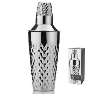 Viski Diamond Cocktail Shaker Set, 25 oz Faceted Stainless Steel Shaker With Strainer - 1 of 4