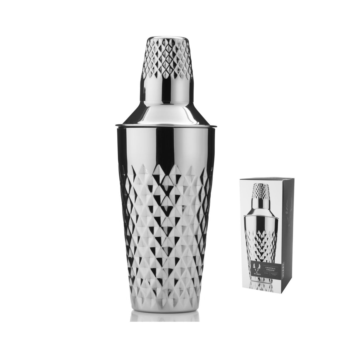 Viski Diamond Cocktail Shaker, Faceted Stainless Steel Drink Shaker for Margarita, Espresso Martini, Home Bar Essentials, Party Hosting Gifts, 25 oz