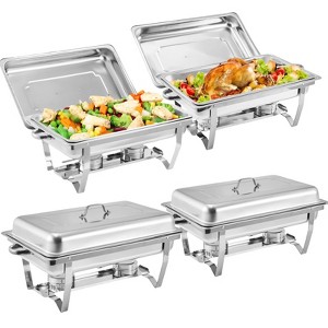 GustoWave 24'' Chafing Dishes for Buffet 2 or 4 Packs, 8 QT Stainless Steel Chafer, Rectangle Servers and Warmers Set with Folding Frame - 1 of 4