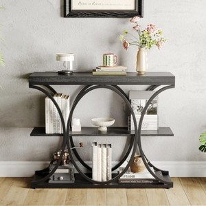 3-Tier Industrial Entryway Table with Semicircular Metal Frame, Open Shelf Console Sofa Table for Living Room, Hallway, Foyer Storage Accent Table - 1 of 4