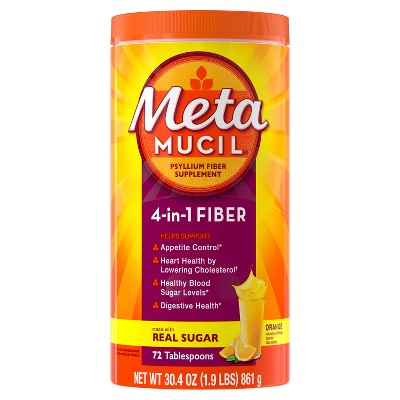 Metamucil Psyllium Fiber Supplement with Sugar Powder - Orange