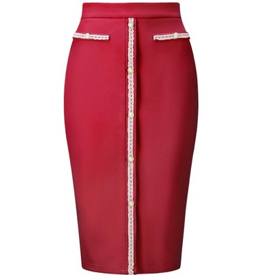 INSPIRE CHIC Women's High Waist Business Work Tweed Trim Button Decor Bodycon Skirts