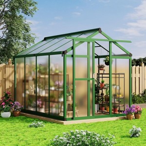 6x10 FT Polycarbonate Greenhouse, Heavy-Duty Aluminum Frame Walk-in Garden Greenhouse with Roof Vent for Backyard or Patio - 1 of 4