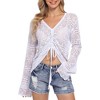 WhizMax Women's Long Sleeve Drawstring Hollow Out Knit Top - 2 of 4