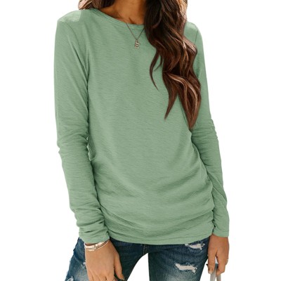 Women's Long Sleeve T-Shirt Stretch Breathable Basic Top Casual Workout Solid Color Crewneck Tee Fall Spring Fashion 2025