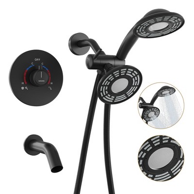 CASAINC 5 inches Wall Mounted Dual Head Shower System with Tub Spout, Brushed Gold