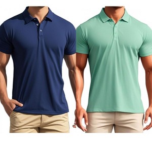 INSPIRE CHIC Men's Short Sleeve Lightweight Regular Fit Casual Business Solid Polo Shirts 2 Packs - 1 of 4