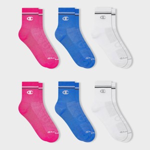 Champion All Sport Performance Mid Crew Socks 3pk - Blue/Pink/White M - 1 of 4