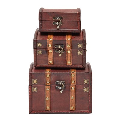 Juvale Set of 3 Small Wood Jewelry Storage Case for Keepsakes, Wooden Treasure Chest Box, 3 Sizes