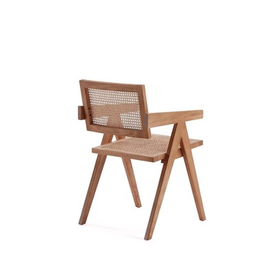 High-Back Natural Cane and Rattan Arm Chair with Ash Wood Base
