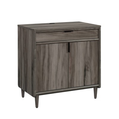 Sauder Clifford Place 2 Door Library Base Jet Acacia : Modern Laminated MDF Storage Cabinet with Cable Management