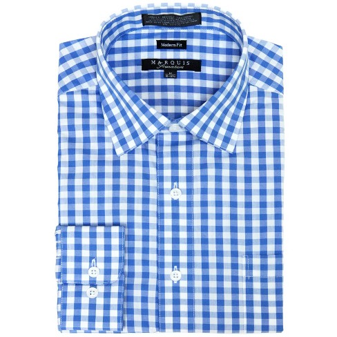 Blue and white store checkered men's dress shirt