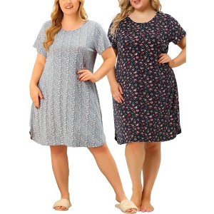 Agnes Orinda Women's Plus Size Floral Short Sleeve Round Neck Soft Nightgowns - 1 of 4