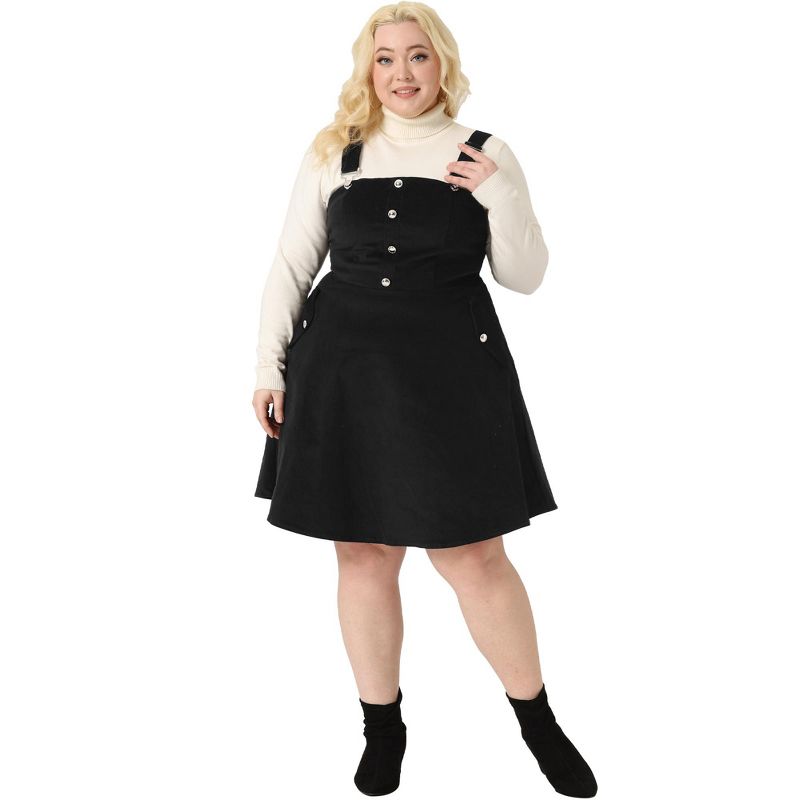 Agnes Orinda Women's Plus Size Corduroy Pinafore Short Adjustable Strap Overall Dress, 3 of 6