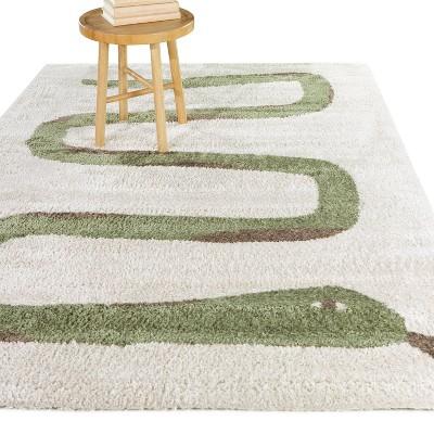 Serpieri Cream and Green Synthetic Kids' Rug 4' x 6'