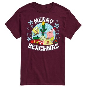 Men's - SpongeBob SquarePants - Merry Beachmas Patrick and Spongebob Short Sleeve Graphic T-Shirt - 1 of 4