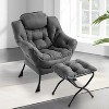 Lazy Chair, Modern Soft Reading Lounge Sofa Chair with Armrests and Side Pockets, 350 lbs Weight Capacity, with Footrest, Gray - 2 of 4