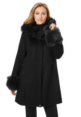 Jessica London Women's Plus Size Hooded Faux Fur Trim Coat - 16