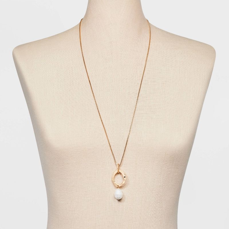 Hammered Ring and Pearl Drop Pendant Necklace - A New Day&#8482; Gold, 4 of 7