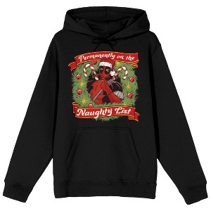 Deadpool Permanently On The Naughty List Long Sleeve Adult Black Hooded Sweatshirt - 1 of 2